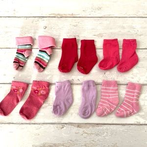 Baby Girl 6-12m Socks Bundle Set of 6 Pink White Purple Stripes Assorted Brands